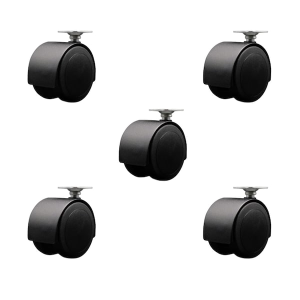 2-3/8'' Floor Safe Black Hooded Twin Wheel Caster Top Plate, 5PK